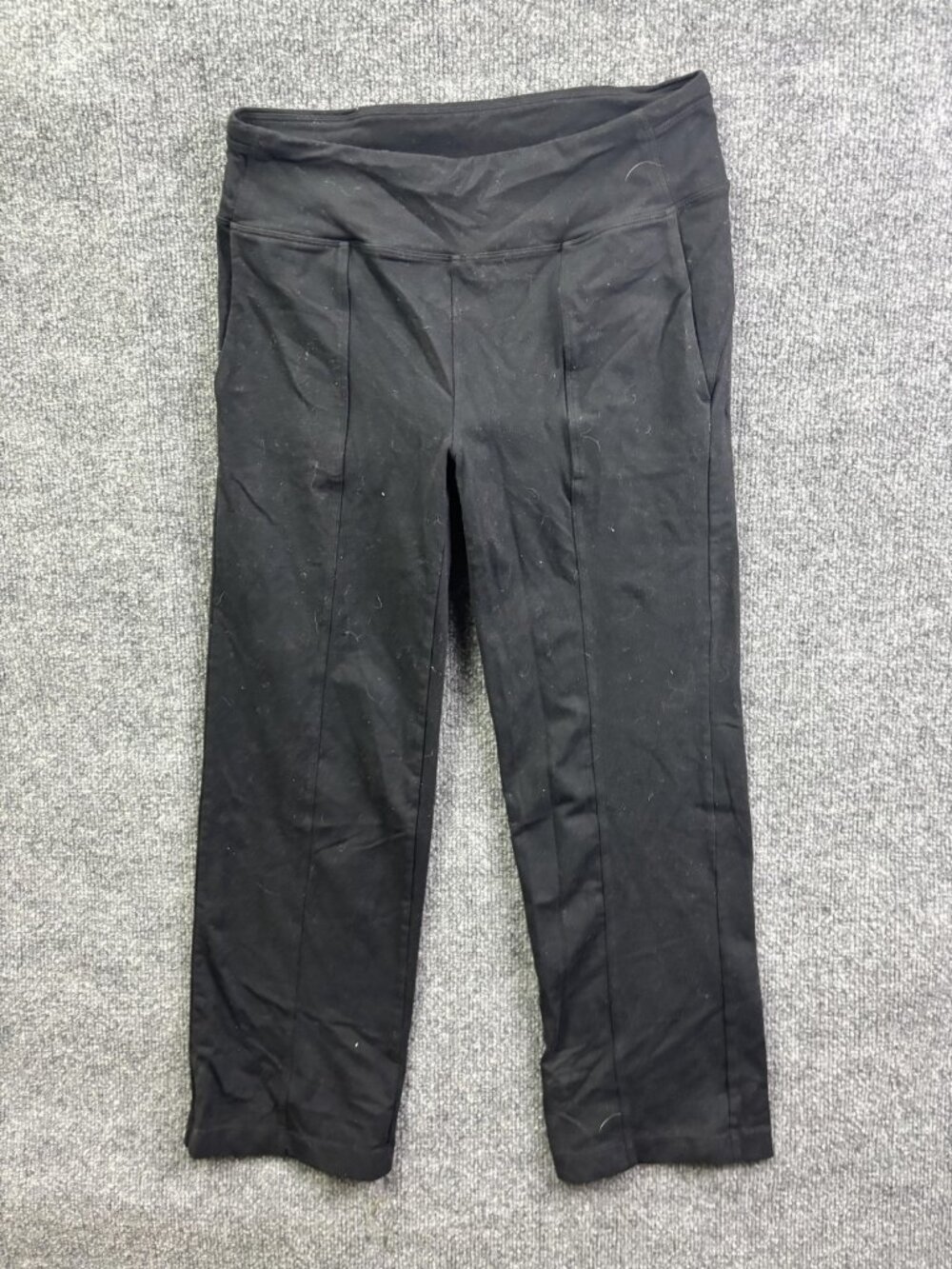 Athleta Capri‎ Pants Womens M Black Knit Elastic Waist Pockets Yoga Gym Workout